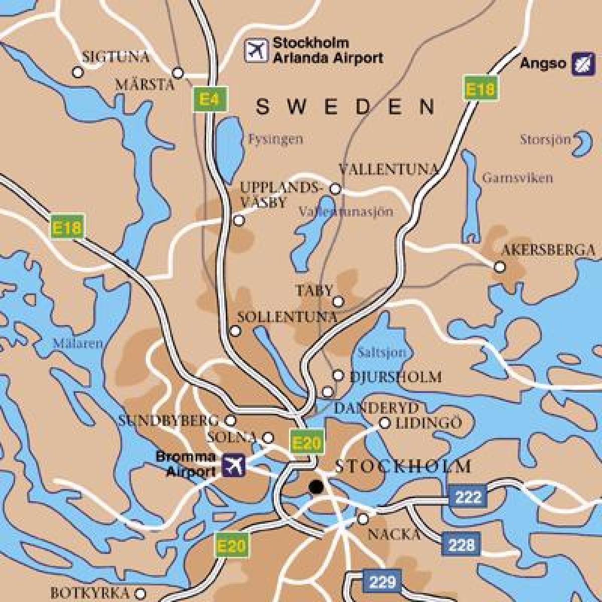Karte der Flughäfen in Stockholm