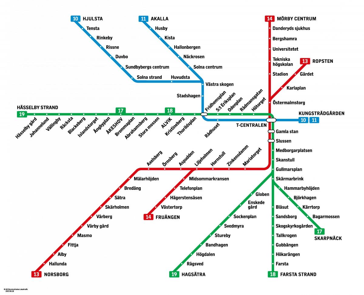 Karte der Stockholmer U-Bahn-Stationen
